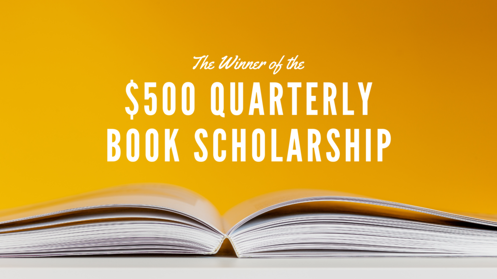 announcing the winner of the BookScouter quarterly book scholarship